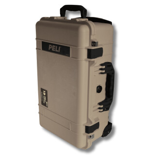 Peli Case 1510, desert tan mit schwarzen Verschlüssen und Griffen