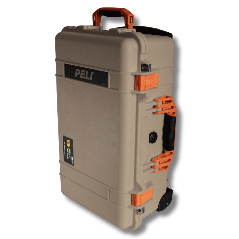 Peli Case 1510, pustynna opalenizna z pomarańczowymi zapięciami i uchwytami