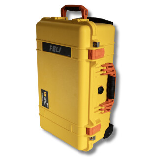Peli Case 1510, yellow with orange latches and handles