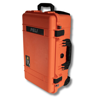 Peli Case 1510, orange with black latches and handles