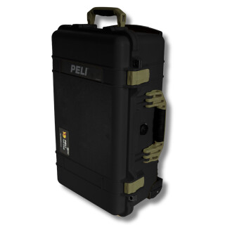 Peli Case 1510, nero con chiusure e maniglie verde oliva