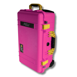 Peli Case 1510, Pink mit gelben Griffen und Verschlüssen