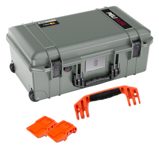 Peli Air 1535, Desert Sage mit orangefarbenem Griff und Verschlüssen