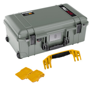 Peli Air 1535, Desert Sage mit gelbem Griff und Verschlüssen