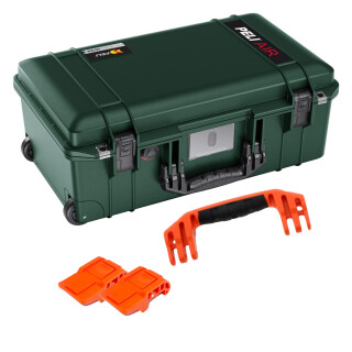 Peli Air 1535, Hunter Green mit orangefarbenem Griff und Verschlüssen