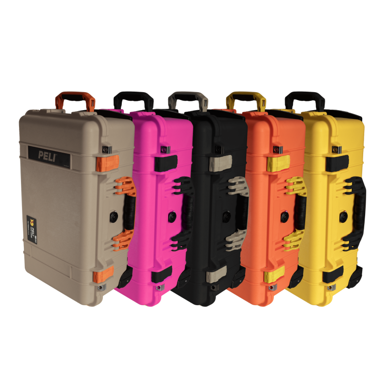 Peli Case 1510, Desert Tan mit blauen Griffen und Verschlüssen